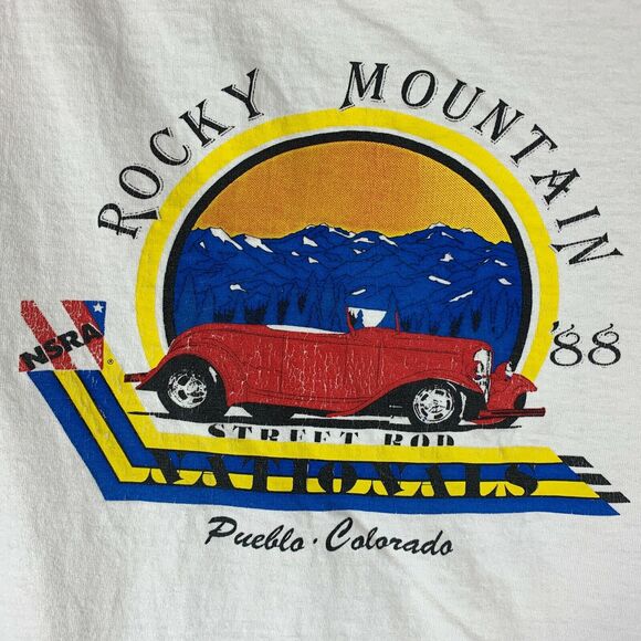 Vintage 80s  Rocky Mountain Street Rod Nationals T Shirt Mens XL X-Large White - Picture 8 of 9